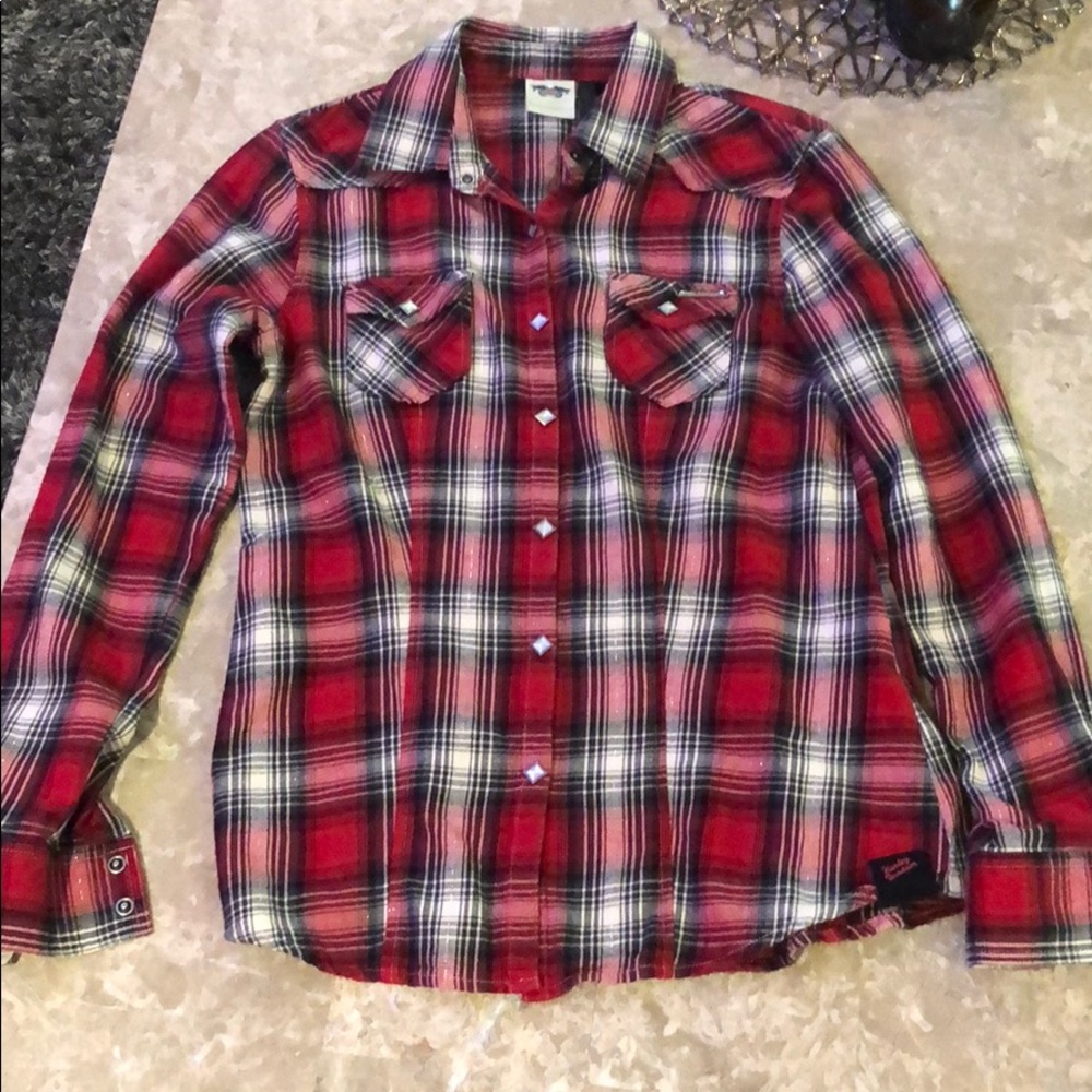 Harley Davidson flannel- pretty red plaid design